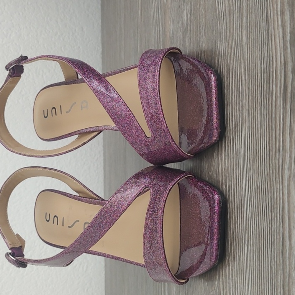 New Unisa ZENNIE Purple Glitter High Heel Strappy Sandals Size 9 D'Orsay Sides - Picture 4 of 11